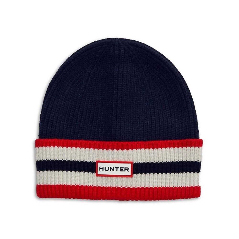 Hunter Men's Stripe Ribbed Logo Beanie Valtameri Blue
